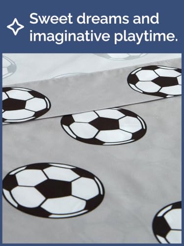 Image of Kids Full Size Soccer Bed Sheets - 4 Piece Kids Soccer Sheet Set - Athletic Sporty Bedding - Ultra-Soft, Cute & Cozy - Breathable & Machine Washable - Grey Bed Set for Boys, Girls, Teens & Toddlers