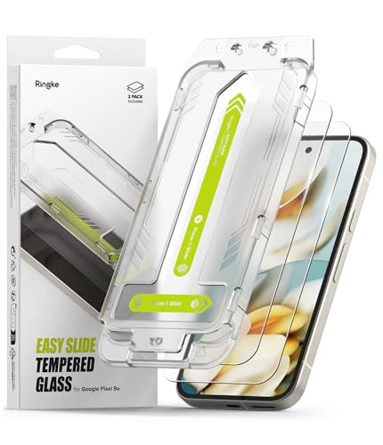 Ringke Pack de 2, Easy Slide Tempered Glass para Protector Pantalla Google Pixel 9a, Vidrio Cristal Templado con Herramienta para Fácil Instalación
