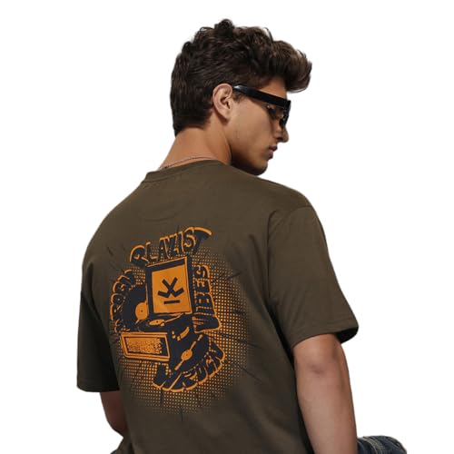 Image of WROGN Men's 220 GSM Pure Cotton T-Shirt | Back Graphic Print | Oversized Fit
