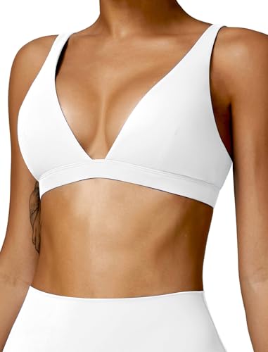 Image of ABOCIW Womens Deep V Neck Sports Bra Padded Low Impact Fitness Yoga Bra U Back Wireless Gym Workout Bra Crop Top