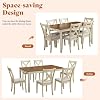 AMERLIFE 7-Piece Farmhouse Dining Table Set for 6, 60" Solid Wood Kitchen Table with 6 Upholstered Chairs, Space-Saving Rustic Dining Set for Dining Room, Kitchen, Small Apartment, Rustic Cream #5