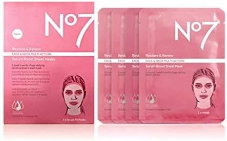 No7 Restore & Renew FACE & NECK MULTI ACTION serum boost sheet masks, 4 count (Pack of 1) - Image 4