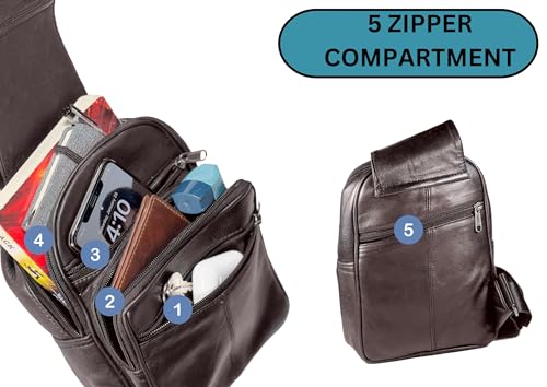 Bullz Crossbody Backpack Travel Hiking Chest Bag Daypack Leather Sling Bag for Men and Women (Brown)3