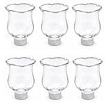 4E's Novelty Clear Glass Votive Cups with Peg - Pack of 6 - Tulip Votive for Candelabra Candle Holder, Home Interior Candle Sconce Glass Replacement Parts, Shabbat Candle Oil Lamp (3.25' Tall)