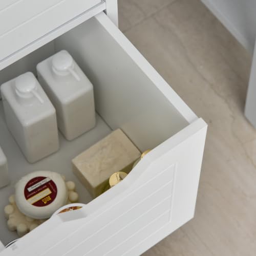 Miniatura 8 de Kleankin Armario De Baño Gabinete Multifuncional Con Estante Abierto 2 Cajones De Almacenaje Diseño Antivuelco 30x30x89 Cm Blanco