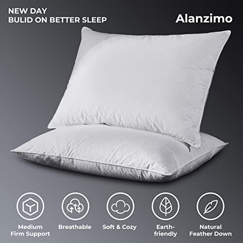Alanzimo Luxury Hotel Collection Goose Feather Pillows For Sleeping Bed Pillows,100% Natural Cotton Cover Feather Proof,Bed Pillow Standard Size Set Of 4 For Side Stomach Sleepers 20X28 #TOP3