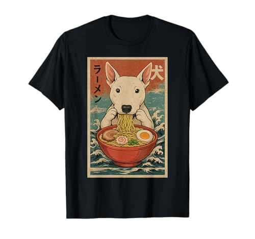 Inglés Bull Terrier Comiendo Ramen Kawaii Anime Perro Amante Camiseta