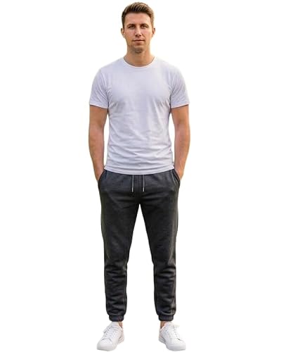 Image of reshmena® Men's Jogger Sweatpants with Elasticated Waist and Drawstring Mens Fleece Casual Jogging Bottoms Lightweight Casual Gym & Lounge Tracksuit Bottoms Jog Size L Charcoal