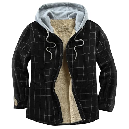 Image of Men's Cotton Plaid Shirt Jacket Fleece Flannel Sherpa Button Down