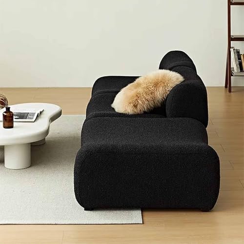 KIBONCY Small Apartment Fabric Double Sofa Retro Black Module Combination Three-Seater Italian Minimalist Teddy Velvet E