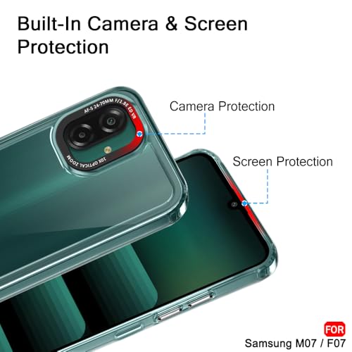 Image of TheGiftKart Hybrid Shockproof Back Cover Case for Samsung Galaxy M07 / F07 | Stylish Camera Border | Electroplated Buttons | Crystal Clear Hard Back Cover Case (TPU & PC, Transparent Bumper)