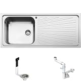 Lavello Incasso Cucina 116X50 FHULLER serie OFFICINA OC1161RVS -1 Vasca 45X40 SINISTRA + Gocciolatoio 66X40 DESTRO - Inox Spazzolato Spessore 7/10 Vasche Profondità cm. 20,9 Per Base Cucina da 60