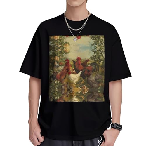 T-shirt manches courtes homme col rond imprimé poules et ferme