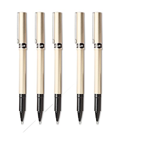 uni-ball Deluxe Fine Point Roller Ball Pens, 5 Black Ink Pens (60052)