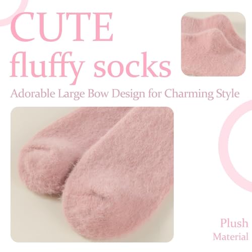 5Pairs Womens Fluffy Socks Womens 4-7 with Bows, Pink Cosy Socks for Women, Bed SoCks for Women, Fuzzy Sockset Winter SoCKs Womens White Fluffy Socks Ladies SOCKs Suitable for Home Slipper Warm Socks - Image 3