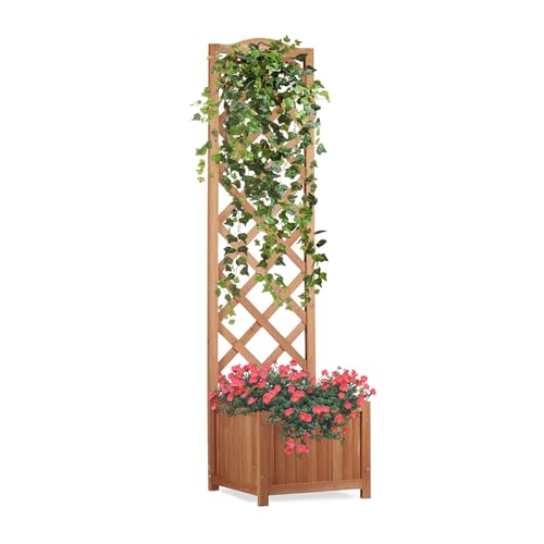 Flur Nymphea Fioriera da Giardino Porta Fiori con Pannello Grigliato in Legno,160x40x40 Cm
