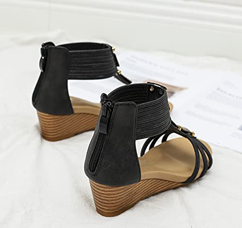 Image of FRALOSHA Wedge Sandals for Women Open Toe Casual Summer Roman High Heel Breathable Beach Sandals