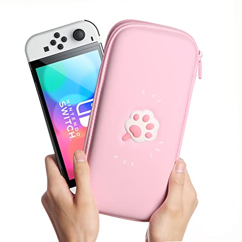 Switch OLED ケース ニンテンドースイッチ キャリング SWITCH 対応 薄型 収納バッグ ポータブル ハードケース コントローラー 保護用ハードケース カードスロット付き収納 軽量2021【Switch/Switch 有機ELモテル対応】 (ピンク)