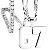 OAKKY Men's Stainless Steel Athletes Number 00-99 Necklaces Sport Pendant Chain Baseball/Basketball/Football Team Inspiration Jewelry Silver Number 67