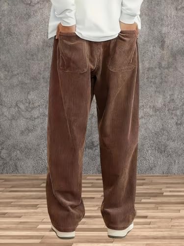 Image of Samfor Men's Comfortable Baggy Corduroy Pants | Relaxed Fit Stretch Waist Trousers for Everyday Wear | Casual Trouser for Man