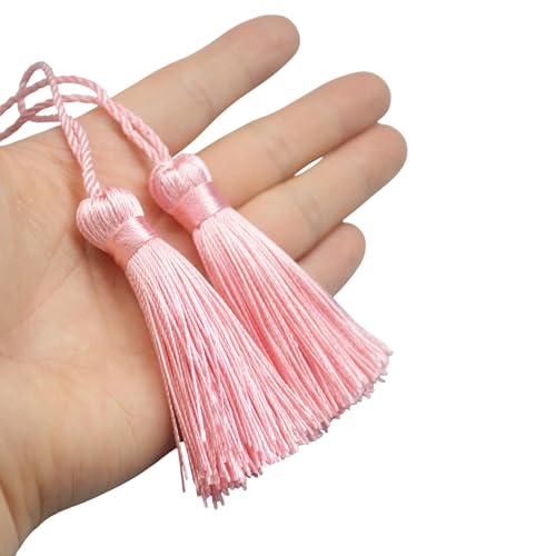 Image of 20Pcs 4.3 Inch Mini Craft Tassels for Earrings, DIY Crafts(Light Pink) | Handmade soft terylene, 2-inch cord loop, small Chinese knot-for earrings, bookmarks, tags, souvenirs and DIY crafts.