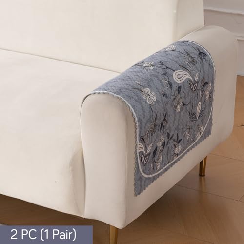 Image of HOKIPO HeavenHue Fleece Backed Sofa Armrest Cover 2 Pc, Frosted Petals
