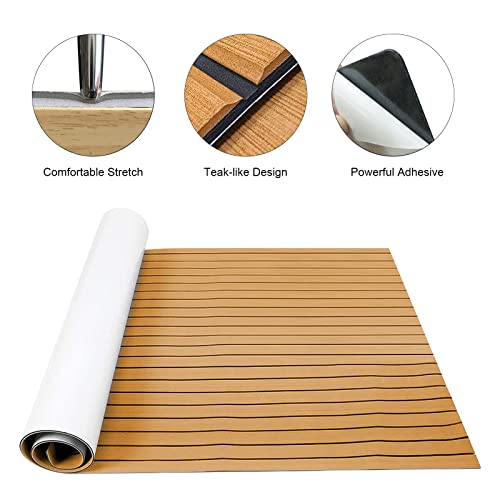 Boat Decking Eva Teak Decking Sheet, Faux Teak Decking Mat For Boat Yacht Marine Floor Carpet/Swimming Pool Floor Carpet - 94.5''X35.4'' Wear-Resistant Non-Slip And Self-Adhesive Pad Strong Glue #TOP2