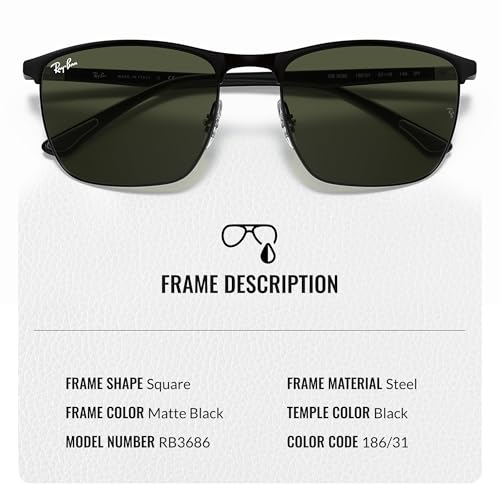 Ray-Ban RB3686 Square Shaped Sunglasses for Men & Women with Official RAYBAN Eyewear Kit3