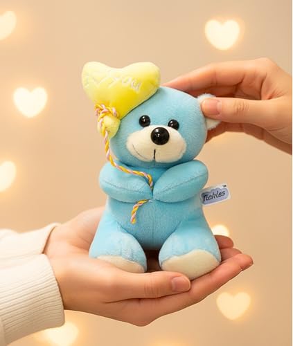 Image of Tickles I Love You Balloon Heart Teddy Soft Stuffed Plush Toy for Kids Baby Girls & Boys Birthday Gifts Valentine's Day Home Decoration (Size: 18 cm Color: Blue)