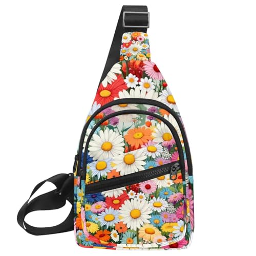 Sac à dos à bandoulière avec sangle réglable motif marguerite multicolore
