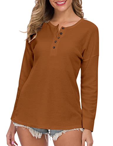 Image of MOLERANI Womens Long Sleeve Waffle Knit Henley Shirts Tunic Tops