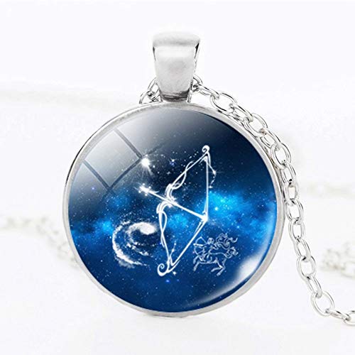Preisvergleich Produktbild DDDDMMMY Sternzeichen Halsketten,Schütze Konvexes Glas Anhänger 12 Sternzeichen Kette Bronze Amulet Konstellation Anhänger, Für Einfache Mode Geburtstag Geschenk Freundin Schmuck Frau