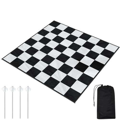 Yuxung 5x5ft Giant Chess Game Mat Nylon Board Mat for Outdoor with 4 Ground Nails and Storage Bag, Compatible with 12 16 Inch Giant Chess Sets and 4...