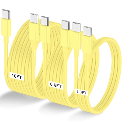 Image of 3-Pack Yellow [3.3FT+6.6FT+10FT] 60W USB C to USB C Cable, Type C Fast Charging Cable for iPhone Air 17 16e 16 15 Pro Plus Pro Max，for Galaxy S25, for iPad Pro /Air /mini, for MacBook Pro /Air and More