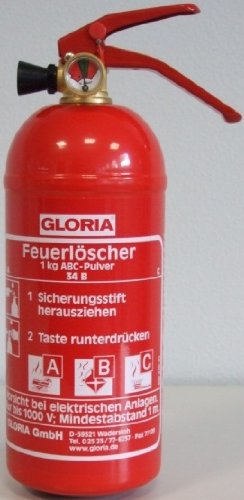 GLORIA Extincteur à poudre 1 kg pour voiture, atelier, bateau, cuisine ou garage avec manomètre, support de voiture et bande de tension de sécurité
