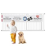 BabyDan Premier - Puerta de escalera extra ancha con ajuste a presión, 177,8-183 cm, metal, color blanco, fabricada en Dinamarca, puerta para mascotas y perros