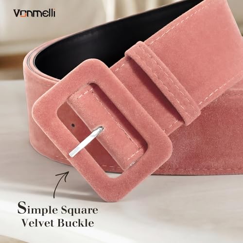 VONMELLI Women Wide Velvet Belt for Dresses Pink Thick Chunky Waist Belt with Vintage Square Buckle, XL - image 4