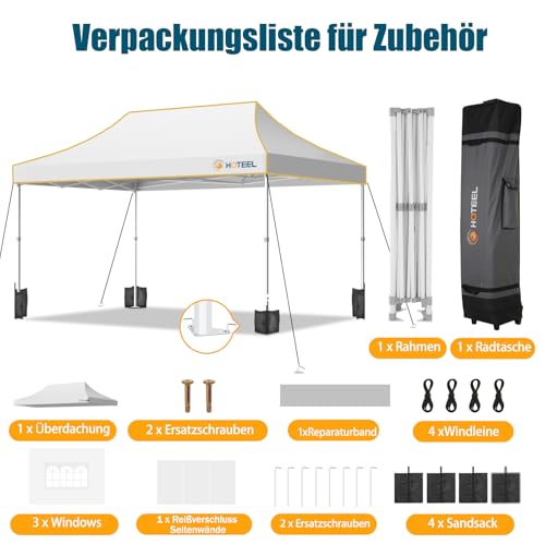 Image of Hoteel Gazebo, 3 x 4.5 cm, Waterproof, Stable, Winterproof, Reinforced Folding Gazebo with Hexagonal Tube Frame, Anti-UV Party Tent, Foldable Garden Gazebo for Markets, Carry Bag with Wheels, 4 Sand