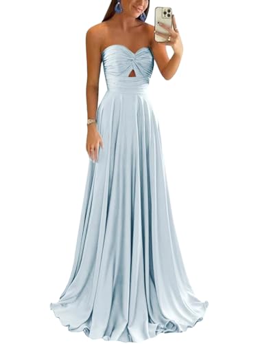 dxazd Women's Classy Corset A-Line Prom Dress Long Silk Satin Strapless Keyhole Ruched Bridesmaid...