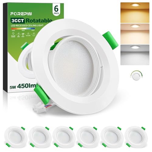 Forepin Spot LED Encastrable Orientable, 5W Spots de Plafond Encastre Blanc Chaud 3000K Blanc Neutre 4000K Blanc Froid 6000K Réglable, Spot Salle de Bain IP44...