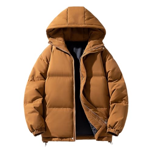 Chaqueta acolchada unisex con cuello alto - Chaqueta acolchada de invierno con cremallera | Chaqueta acolchada ligera para otoño e invierno, Style_h02 Marrón, 3XL
