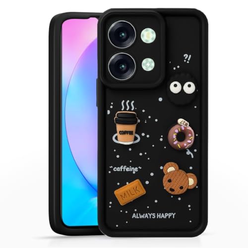 Image of Bintage Cute Fun Taddy Cartoon 3D Ball Bear Milk Donut Coffee Cup Silicon Case Full Body & Camera Protection Back Cover Compatible for itel P40 Plus - Black