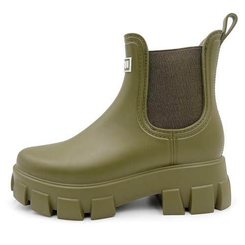 Image of Amoji Unisex Ankle Chelsea Rain Platform Rubber Waterproof Boots 917