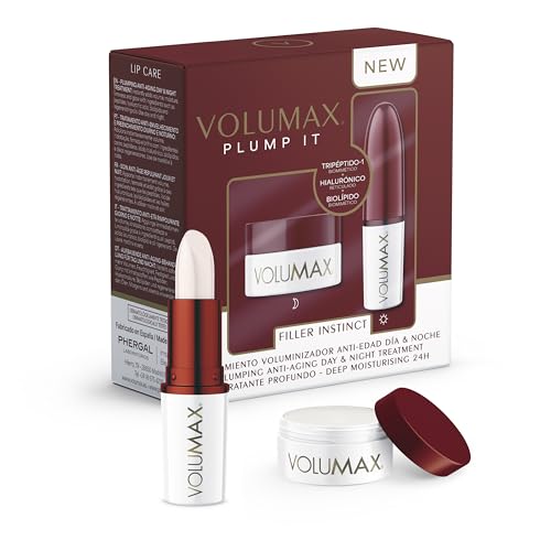 Volumax Plump it Filler Instinct | Tratamiento labial antiedad voluminizador día y noche | Volumen inmediato | Tecnología Filler Instinct | Tripéptido 1 y ácido hialurónico reticulado | 4g + 4g