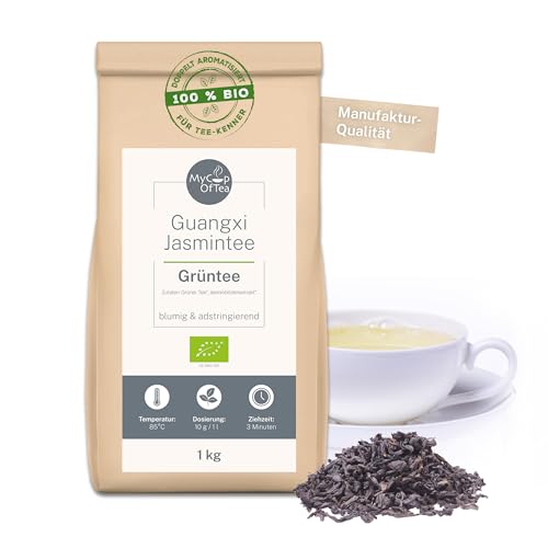 Guangxi Jasmintee 1kg Bio Jasmin Tee Lose – Hochwertiger Grüner Tee Bio aus China - Grüntee aus ökologischem Anbau – mit Jasminblütenaroma – Für Genießer und Tee-Kenner – MyCupOfTea