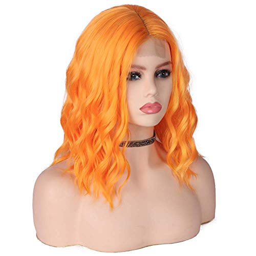 AISI BEAUTY Orange Wig Short Wavy Bob Wigs Middle Part Synthetic Bob Wavy Wig Heat Resistant Cosplay Wig