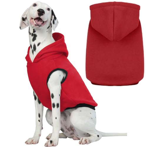 ROZKITCH Dog Hoodie Winter Fleece Sweater - Pet Warm Sweatshirt Pullover With Leash Hole - Soft Christmas Outfit Puppy Vest for Medium Dogs French Bulldog Clothes - Red M