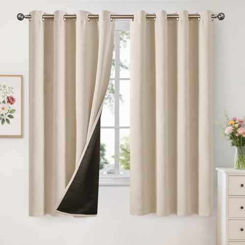 Image of YoungsTex 100% Blackout Curtains 63 Inches Long for Bedroom, Thermal Insulated Black Out Drapes with Grommet Full Room Darkening with Layer for Living Room, Champagne, 2 Panels, 52 X 63 Inch