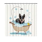 GABSHAIM Lovely Shower Curtain Funny Blue Heeler Puppy Dog in A Bathtub Shower Curtains Cute Bath Curtain with Hooks Waterproof Bathroom Bathtub Decor for Pet Lover 72x80 Inch
