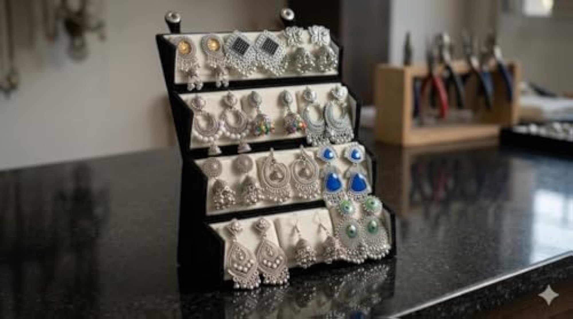 Velvet Earring Organizer Box, Tri-Fold Display Case
